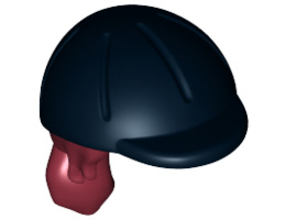Mini Doll, Hair Combo, Hair with Hat, Long Ponytail, Side Bangs, Hole in Back with Black Horse Riding Helmet Pattern : {нов тъмно червен}