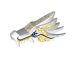 Dragon Head (Ninjago) Upper Jaw with Yellow Lightning Spirit Pattern: {бял}