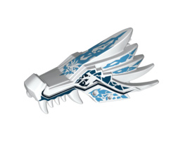 Dragon Head (Ninjago) Upper Jaw with Medium Blue and Dark Blue Sections and Ice Spirit Pattern: {бял}