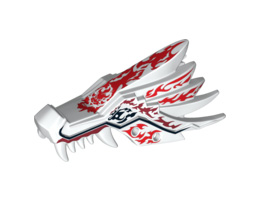 Dragon Head (Ninjago) Upper Jaw with Red and Dark Red Fire Spirit Pattern : {бял}
