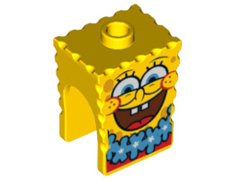 Minifigure, Head Modified SpongeBob SquarePants with Open Smile Large and Blue Lei Pattern : {ярко жълт}