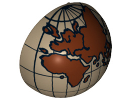 Cylinder Hemisphere 2 x 2 with Cutout with Europe, Africa, Asia, Australia Dark Brown Globe Pattern: {пясъчно жълт}