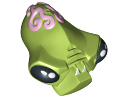 Minifigure, Head Modified Alien with 2 Fangs and Brain Tissue Pattern : {ярко жълто-зелен}