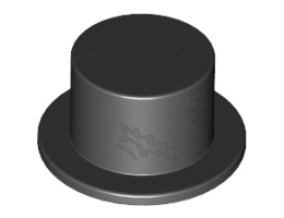 Minifigure, Headgear Hat, Top Hat with Tattered Hole and Scratches Pattern: {черен}