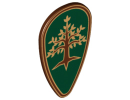 Minifigure, Shield Ovoid with Tree with Gold Leaves Pattern: {червеникаво-кафяв}