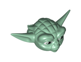 Minifigure, Head Modified SW Yoda Straight Ears with Large Eyes and White Hair Pattern: {пясъчно зелен}