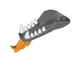 Dragon Head (Ninjago) Lower Jaw with White Teeth and Orange Spines Pattern : {тъмно каменно сив}