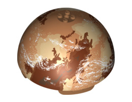 Cylinder Hemisphere 11 x 11, Studs on Top with Tatooine Dark Red / Dark Tan / White Planet Pattern (9675): {умерен нуга}