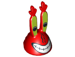 Minifigure, Head Modified Mr. Krabs with Large Grin Pattern : {ярко червен}