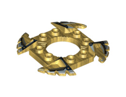 Ring 4 x 4 with 2 x 2 Hole and 4 Serrated Ends with Black and Silver Pattern (Ninjago Spinner Crown): {топло златист}