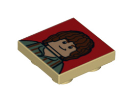 Tile, Modified 2 x 2 Inverted with Brown-Haired Hobbit on Red Background Pattern: {тухлено жълт}