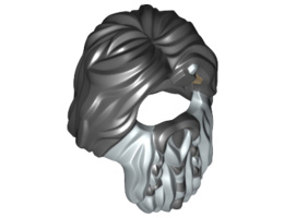 Minifigure, Hair Beard Braided, Dark Bluish Gray and Metallic Silver Axe Shard Pattern (Bifur): {черен}