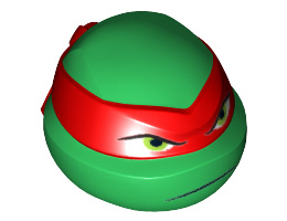 Minifigure, Head Modified Ninja Turtle with Red Mask and Frown Pattern (Raphael): {тъмно зелен}