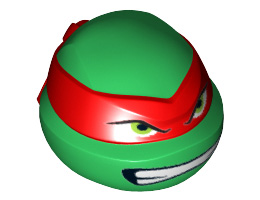 Minifigure, Head Modified Ninja Turtle with Red Mask and Teeth Pattern (Raphael): {тъмно зелен}