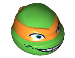 Minifigure, Head Modified Ninja Turtle with Orange Mask and Smile Pattern (Michelangelo): {ярко зелен}