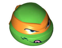Minifigure, Head Modified Ninja Turtle with Orange Mask and Tongue Out Pattern (Michelangelo): {ярко зелен}