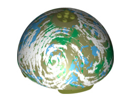 Cylinder Hemisphere 11 x 11, Studs on Top with Endor Blue / Green / Olive / White Planet Pattern (9679): {маслинено зелен}