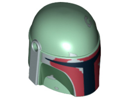 Minifigure, Headgear Helmet with Holes, SW Mandalorian with Dark Brown and Silver Pattern : {пясъчно зелен}