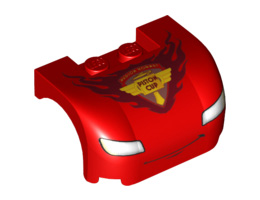 Vehicle, Mudguard 3 x 4 x 1 2/3 Curved with Front with Headlights, Thin Smile, Chin Dimple and 'PISTON CUP' Pattern : {ярко червен}