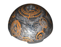 Cylinder Hemisphere 11 x 11, Studs on Top with Coruscant Black / Gold / Orange Planet Pattern (75007): {тъмно каменно сив}