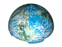 Cylinder Hemisphere 11 x 11, Studs on Top with Alderaan Blue / White / Dark Green Planet Pattern (75011): {тъмно небесносин}