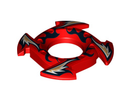 Ring 4 x 4 with 2 x 2 Hole and 4 Arrow Ends with Black, Gold and White Flames Pattern (Ninjago Spinner Crown): {ярко червен}