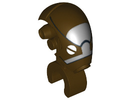 Minifigure, Head Modified Mechanical with White Eyes and White and Black Pattern (SW Commando Droid Captain): {тъмно кафяв}