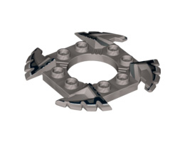 Ring 4 x 4 with 2 x 2 Hole and 4 Serrated Ends with Black and White Pattern (Ninjago Spinner Crown) : {сребърно метален}