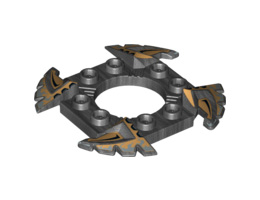 Ring 4 x 4 with 2 x 2 Hole and 4 Serrated Ends with Black and Pearl Gold Pattern (Ninjago Spinner Crown): {титаниево метален}