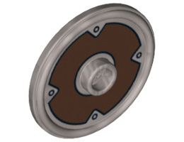 Minifigure, Shield Round with Stud and Ring Around Edge with Dark Brown Ring and 4 Rivets Pattern : {сребърно метален}