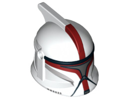 Minifigure, Headgear Helmet SW Clone Trooper with Holes, Dark Red Markings and Silver Visor Pattern (Clone Trooper Captain): {бял}