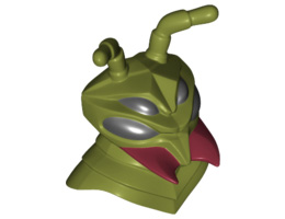 Minifigure, Head Modified Galaxy Squad Alien Mantizoid, 4 Eyes, Antennae and Dark Red Mandibles Pattern: {маслинено зелен}