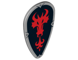 Minifigure, Shield Ovoid with Red Fire Breathing Dragon Head on Black Background Pattern: {умерено каменно сив}