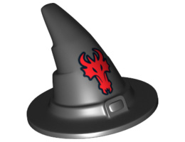 Minifigure, Headgear Hat, Wizard / Witch, Slightly Textured with Red Dragon Head Pattern: {черен}
