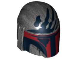 Minifigure, Headgear Helmet with Holes, SW Mandalorian with Dark Red Visor and Black Handprint Pattern: {титаниево метален}