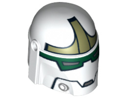 Minifigure, Headgear Helmet with Holes, SW Bounty Hunter with Jaw and Dark Green and Olive Green Pattern: {бял}