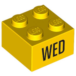 Brick 2 x 2 with Black 'WED' Pattern : {ярко жълт}