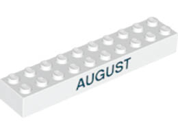 Brick 2 x 10 with Black 'JULY' and 'AUGUST' Pattern on opposite sides : {бял}