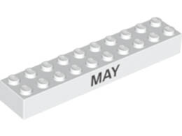 Brick 2 x 10 with Black 'MAY' and 'JUNE' Pattern on opposite sides : {бял}