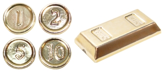 Minifigure, Utensil Coins and Ingot / Bar, 5 in Bag (Multipack) : {хромирано златист}