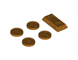 Minifigure, Utensil Coins and Ingot / Bar, 5 in Bag (Multipack) : {хромирано златист}