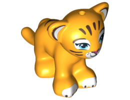 Lion / Tiger, Friends / Elves, Cub with Medium Azure Eyes, Dark Pink Nose and Dark Brown Stripes Pattern (Rajah): {огнено жълто-оранжев}