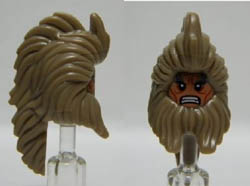 Minifigure, Head Modified Beorn with Beard and Long Hair, Nougat Face with White Pupils and Bared Teeth Pattern: {пясъчно жълт}