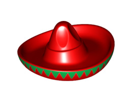 Minifigure, Headgear Hat, Mexican Sombrero with Bright Green Trim Pattern: {ярко червен}