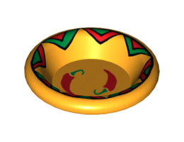 Minifigure, Utensil Dish 3 x 3 with Red Hot Chili Peppers and Black, Bright Green and Red Border Pattern: {огнено жълто-оранжев}