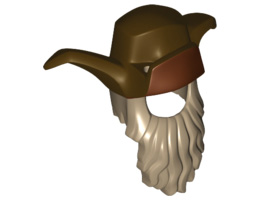 Minifigure, Hair Combo, Hair with Hat, Bushy with Beard Long with White at Temples and Hat with 3 Flaps Pattern: {пясъчно жълт}
