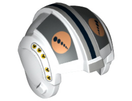 Minifigure, Headgear Helmet SW Rebel Pilot with Flat Silver Rectangles, Medium Nougat and Black Circles Pattern: {бял}