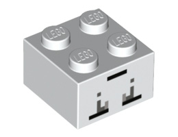 Brick 2 x 2 with Black, Dark Bluish Gray and Light Bluish Gray Squares and Rectangles Pattern (Minecraft Ghast Face): {бял}