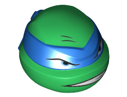 Minifigure, Head Modified Ninja Turtle with Blue Mask, Scowl and Scratches Pattern (Leonardo): {тъмно зелен}