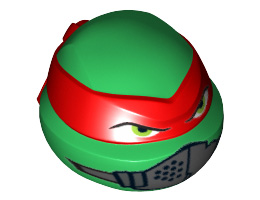 Minifigure, Head Modified Ninja Turtle with Red Mask and Mouth Muffle Pattern (Raphael): {тъмно зелен}